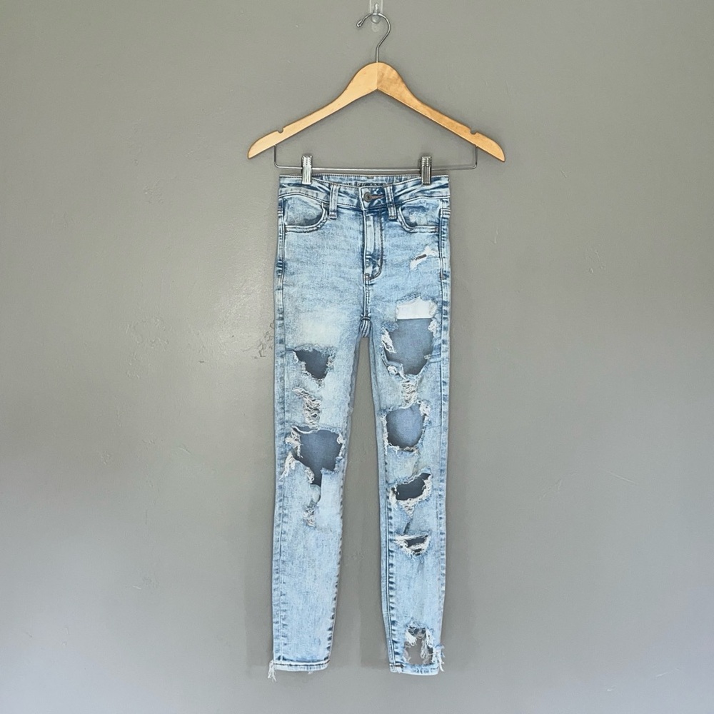 AEO Ne(x)t Level Stretch Super High Rise Jegging Distressed Raw Hem 000 X-Short